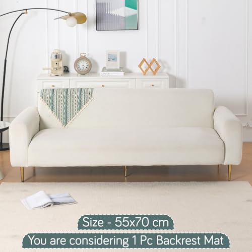 Image of HOKIPO Sofa Backrest Cover with Tassel | 300 GSM Thick Cotton Acrylic Jacquard Fabric Backrest Mat, Size 55x70 cm,'Trivana Series' Olive Green (IN-932-J1)
