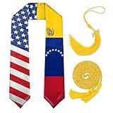HSELOGI Graduation Stole Class of 2026 with Cap Tassel,and Honor Cord - USA Venezuela National Flag Graduation Sash,Mixed Country Flag Stole 72" Long