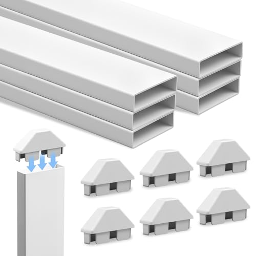 Maasechs 6 Pack Vinyl PVC Fence Panel with Post Caps 7/8 x 3 x 47-3/4 White Pickets Fence Parts for Outdoor Garden Pool Ranch Patio