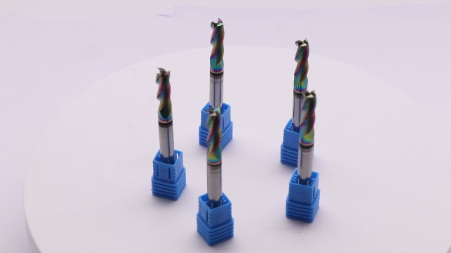 Image of 5Pcs 1 /4 inch 3 Flute Solid Carbide Square End Mills for Aluminum, DLC Coated | 37 Helix, 1 /4 inch Cutting Dia, 1 /4 inch Shank Dia, 3 /4 inch Length of Cut, 2-1 /2 inch Overall Length for Milling Aluminum and Copper