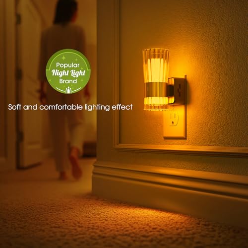 Image of Briignite LED Amber Night Light Night, Lights Plug into Wall, Dusk to Dawn | Auto Light Sensor, 0-100LM Adjustable Brightness, Wall Sconce Style Design for Bedroom Hallway, 2 Pack