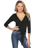 wickelbluse damen 【Tolles Tragekomfort】dieses Wickelshirt aus 95% Baumwolle 5% Spandex, weich und angenehm auf der Haut. Als stillende Mutter möchte ich bequeme Bekleidung, das erfüllt diese Wickelbluse.