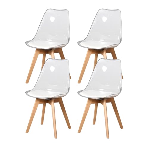 4 Chaises Tulipes Salle à Manger Scandinaves BM Home Salle de Bureau, Pieds Bois de Hêtre Massif,...