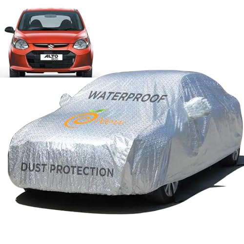 Image of Car Cover for Maruti Suzuki New Alto 800 2015 - Waterproof, Textured Surface, Triple Stitched, Mirror & UV Protection, Dustproof, Fade-Resistant, Without Antenna Pockets - Silver Look