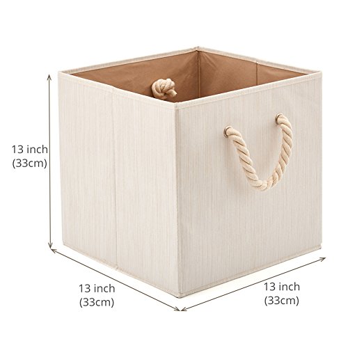 Ezoware Foldable Bamboo Fabric Storage Bin With Cotton Rope Handle, Collapsible Resistant Basket Box Organizer For Shelves, Closet, And More (Set Of 2, Beige) #TOP3