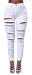 Baifern Women's Ripped Washed Hole Denim Long Jeans (Medium, White)