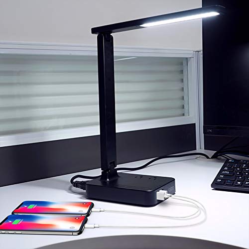COZOO LED Desk Lamp with 3 USB Charging Ports and 2 AC Outlets,3 Color Temperatures & 3 Brightness Levels, Touch/Memory/Timer Function,10W Eye Protection Foldable Reading Light,Black - Thumbnail 5