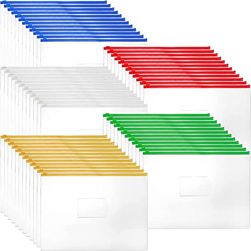 Jucoan Paquete de 60 carpetas transparentes con cremallera, bolsa de plástico con cremallera, sobres de polietileno para suministros de oficina escolar, tamaño A4, tamaño carta, 5 colores