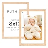 puthiac 8x10 Floating Picture Frames - 8'x10' Solid Oak Wood Picture Frame, Double-Sided High-Transparency Tempered Glass Floating Picture Frames 8x10,5x7,4x6 Oak Wood Frame(Set of 1)