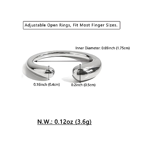Woworama Silver Open Rings For Women Polished Dome Teardrop Ring Chunky Thick Statement Band Rings Adjustable Open Stackable Rings - White Gold thumb #5