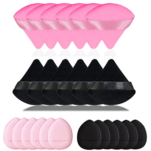 Lucktao 12 Pièces Houpette Maquillage et 12 Pièces bouffées de doigts Mini bouffées de maquillage, éponge de maquillage Triangle Eponge Maquillage Houpette pour les yeux de fond de teint en poudre Cover