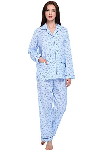 GLOBAL Women's Lounge 2 Piece Pajama Set Top & Pants, 100% Cotton Long Sleeve Soft PJ Set