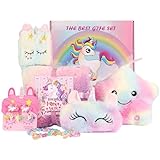 FIIOEOY Unicorn Gift Box for Girls Age 6-8, Unicorn Plush Toy Set with Glow in The Dark Blanket Light Up Star Pillow Eye Mask Crossbody Bag, Birthday Gifts for Daughter Niece