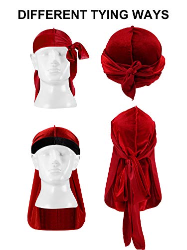 8 Pieces Velvet Baby Durags Kids Durag Caps 360 Wave Wide Strap Headwraps Long Tail Turban Beanies For Boys Girls #TOP4