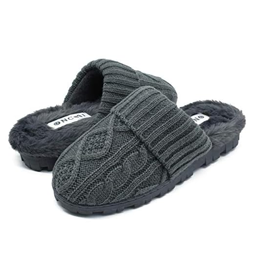 ONCAI kvinnors hus tofflor fluffig toffel för kvinnor stickad fleece minne skum slip på mysig varm utomhus dam päls fodrad hus tofflor