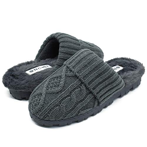 ONCAI Women’s-House-Slippers-Winter-Slipper-for-Women Knitted Fleece Memory Foam Slip-on Cozy Warm Outdoor Lady Fur Lined Garden Home Slippers (Size 5-11)…