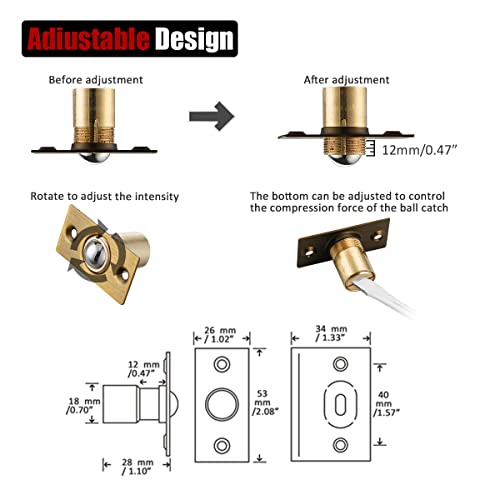 Image of JQK Closet Ball Catch Door Hardware, Stainless Steel Catch Adjustable with Strike Plate, Bronze 2 Pack, HBC100-YRB-P2