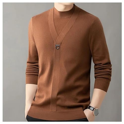 Men Spring-Autumn Fake-Two Piece Pullover Sweaters Business Solid Color Long Sleeve Wool Blended Knitwear Tops2