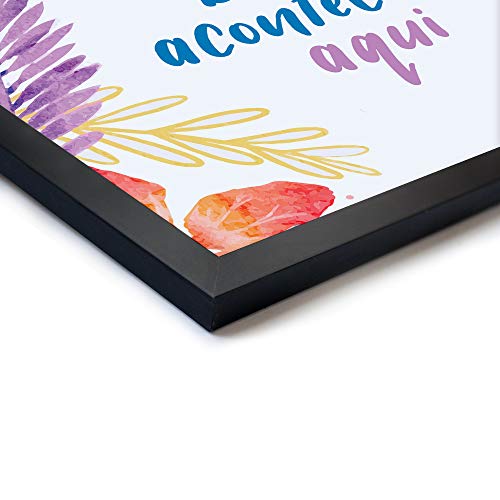 Arte Maníacos Quadro Decorativo Coisas Boas Acontecem Aqui Fundo Floral - 32,5x23cm (Moldura em laca