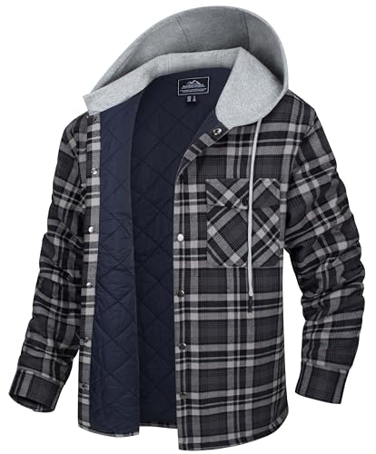 MAGCOMSEN Mens Flannel Coats with Hood Quilted Lined Hooded Jacket