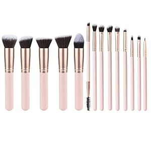 YJ-Anyue Makeup Brushes Pink wooden Makeup Brushes Set Premium Synthetic Foundation Brushes Blending Face Powder Eye Shadow Concealer Make Up Brushes Tool (14PCS Pink)