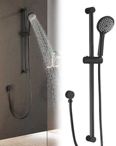 Handheld Shower Head with Adjustable 30-Inch Shower Slide Bar and 59-Inch Hose, 5-Function 3.2GPM High Pressure Handheld Shower Head with Drop Ell and Holder, Matte Black