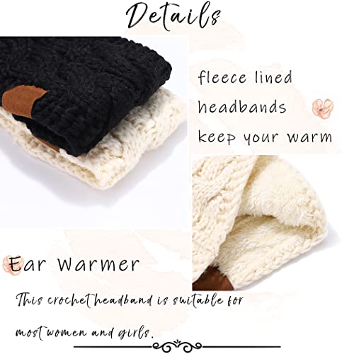Fashey Winter Headband Cold Weather Headband Ear Warmer Headband Fuzzy Fleece Lined Headwraps Cable Knit Thick Hair Band Warm Crochet Strechy Winter Head Bands Women's Wide Ear Warmer Cold Weather Warm Ear Muffs For Women And Girls Pack Of 2 (Type 1) #TOP3