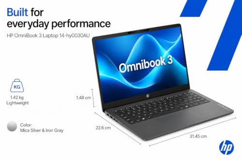 Image of HP OmniBook 3 14 inch Laptop PC, FHD Display, 300 NIts, AMD Ryzen 3 30, 8 GB DDDR5 RAM, 512 GB Gen4 NVMe SSD, AMD Radeon 610M Graphics, Win11, M365* Office24, Iron Gray, 14-hy0030AU