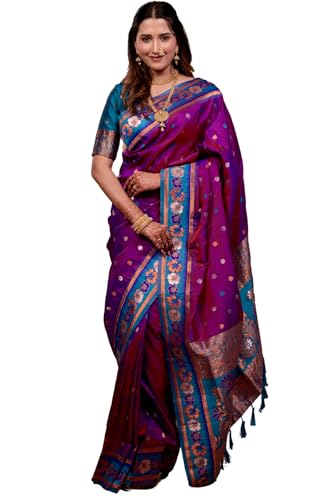 Image of SGF11 Women's Kanjivaram Pure Soft Silk Saree With Unstitched Blouse Piece
