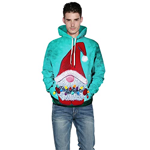 Image of Couple Cute 3D Santa Print Ugly Christmas Kangaroo Pocket Sweatshirt Hoodies Pullover