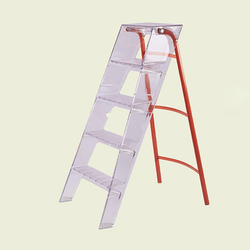 Escalera plegable, taburete de almacenamiento acrílico multifuncional para jardines, exteriores, bibliotecas, diseño portátil de 5 escalones