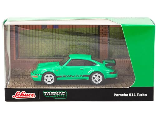 Modelo a escala 1:64 Porsche 911 Turbo verde con rayas negras miniatura 1