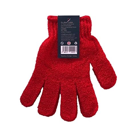 Eco Bath London Exfoliating Body Gloves for Shower, Massage, Clean and Scrub Your Skin, 1 Pair, Red, White, Black, Dark Blue, One Size Cover