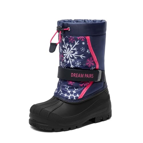 DREAM PAIRS Boys & Girls Mid Calf Water-Resistant Winter Snow Boots for Toddler/Little/Big Kid 9 Toddler Navy/Fuchsia