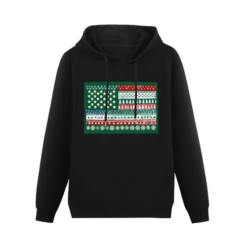 Christmas Pattern American Flag Unisex Casual Hoodies Long Sleeve Lightweight Pullover Tops Loose Sweatshirt with Pocket3