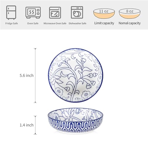 Selamica Ceramic Cat Food Bowl Set of 4, 5.6 Inch Wide Shallow Cat Bowls/Dishes for Food and Water, Vintage Blue - Image 3