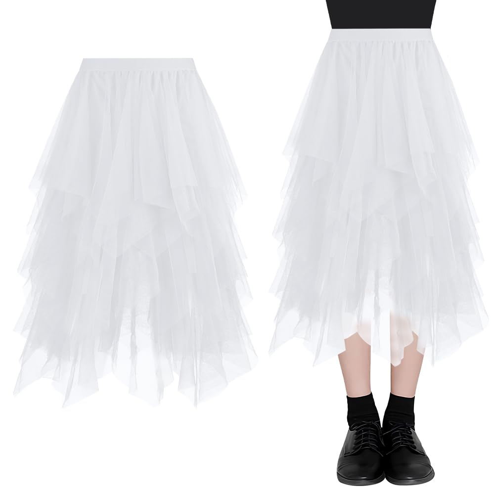 AUYAO Falda Tul Mujer Cintura Elástica Tutu Irregular Plisada Gasa Vintage Ballet Prom
