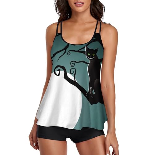 Robe de plage et tankini chat noir avec short couvrant pour femme