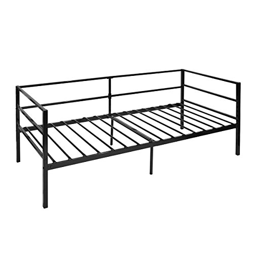 GreenForest Daybed Frame Twin, Steel Slats Platform Strong Support, Box Spring Mattress Replacement, Metal Day Bed Frame Foundation with Headboard for Living Guest Room, Black