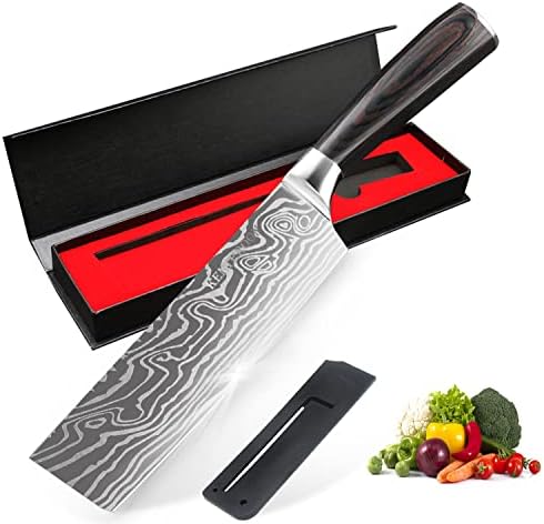 KENTROON Nakiri Knife, 7" Kitchen Vegetable Cleaver Asian Usuba Knives for Vegetable,Fruits, meat, Multipurpose Japanese Cleaver Knife with High Carbon Steel Chef Knife Gift box For Chef,home cook