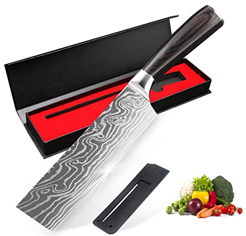 KENTROON 7' Kitchen Knives Japanese Nakiri Knife Universal Chef's Knife Fruit & Vegetable Knife Stainless Steel Blade - Ultra Sharp,Gift Box Perfect for Home and Restaurant Pro Chef