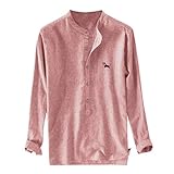  Gusspower Hombre Camisa de algodón y Lino de Manga Larga Transpirable Camisetas Retro holgadas de Bordado de Rayas Camisa Casual de Verano Collar de pie Tallas Grandes Camisa de Playa Tops Blusa