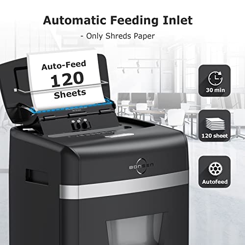 BONSEN 120-Sheet Auto Feed Paper Shredder High Security Micro Cut Shredders for Home Office Use/ 30 Minutes/Security Level P-4, 6-Gallon Bin (S3110)