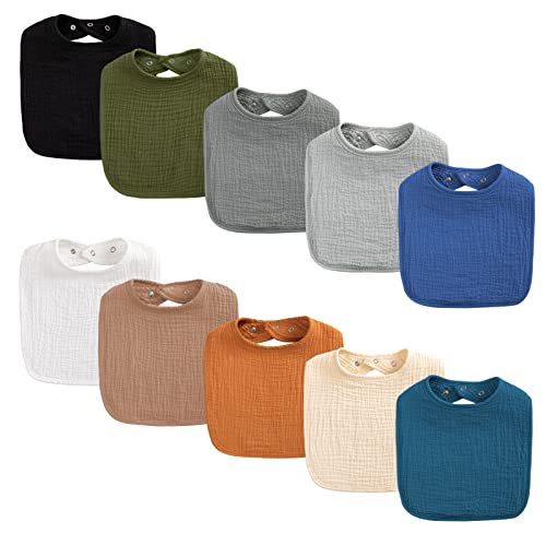 Image of HBselect Baby Bibs, Muslin Baby Bibs Bandana Drool Bibs for Unisex, Solid Colors Bibs 100% Cotton for Feeding and Drooling
