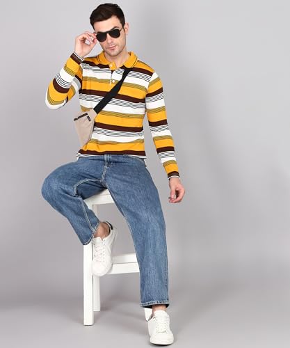 Image of INKKR Polo Neck Full Sleeve Striped Men's Tshirt
