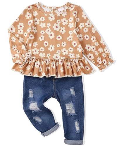 Image of Renotemy Baby Girl Clothes Toddler Girl Clothes Outfits Infant Clothing Jeans Pants Set Cute Clothes Set for Girls