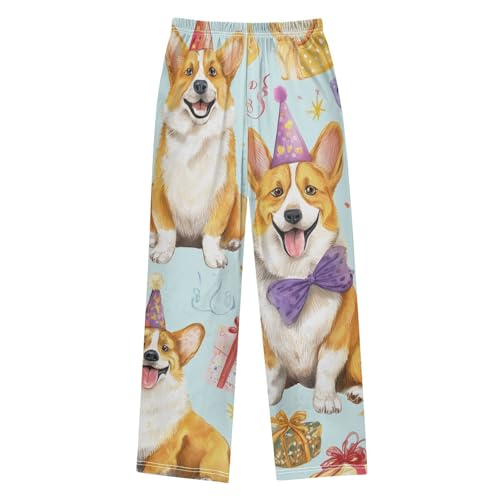Corgi Dog Birthday Cake Boys Long Pants Soft Trousers Elastic Waist Kids Lounge Bottoms with Pockets S-XL2