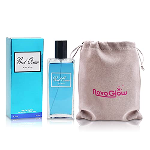 Secret Plus Cool Ocean Perfume for Men, EDP- 3.4 oz, Inspired by Cool Water of Davidoff with a NovoGlow Pouch Included