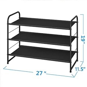 Simple trending 3 tier stackable shoe rack expandable adjustable fabric shoe shelf storage organizer black  urban country home decor