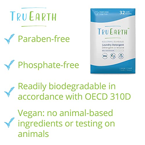 Tru Earth Eco-Friendly, Biodegradable, Zero Waste, Cruelty-Free Laundry Detergent Sheets/Eco-Strips For Sensitive Skin, 32 Count (Up To 64 Loads), Fresh Linen Scent #TOP2